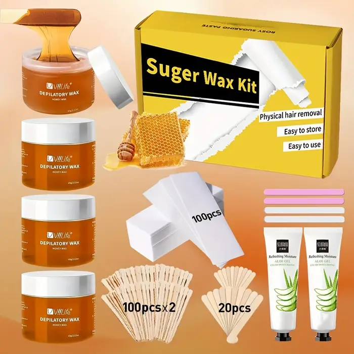 Viilife cire dépilatoire épilation sucre sucre froid 60g Kit naturel indolore pour bras jambe visage