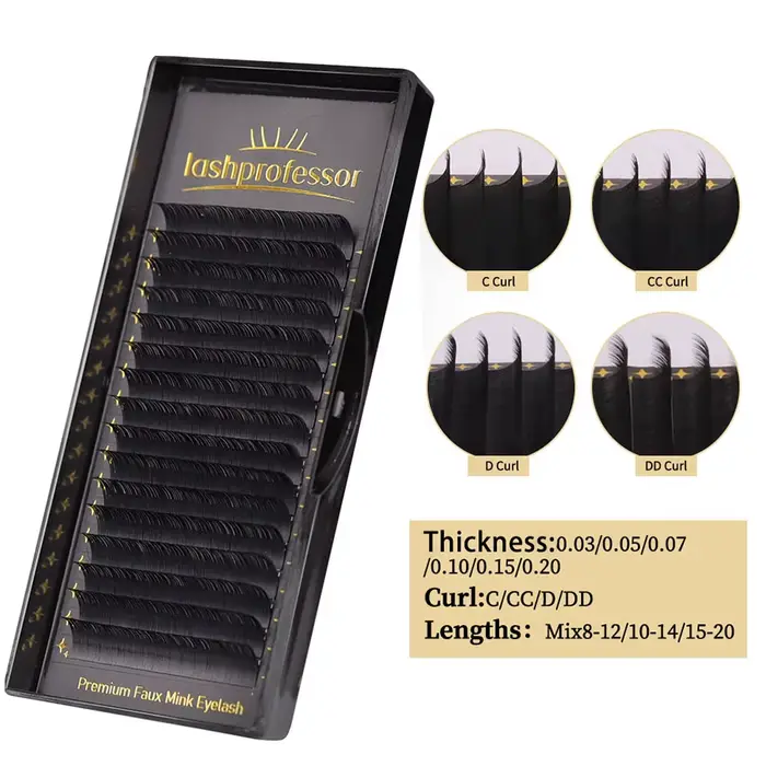 LASHPROFESSOR 10 plateaux/lot Extensions de cils 6-20mm Noir mat Faux cils individuels en cachemire 