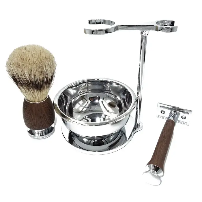 Kit de rasage classique iRAZOR 4 pièces pour homme, rasoir de sécurité à double tranchant, ensemble cadeau, accessoires de barbier vintage pour homme
