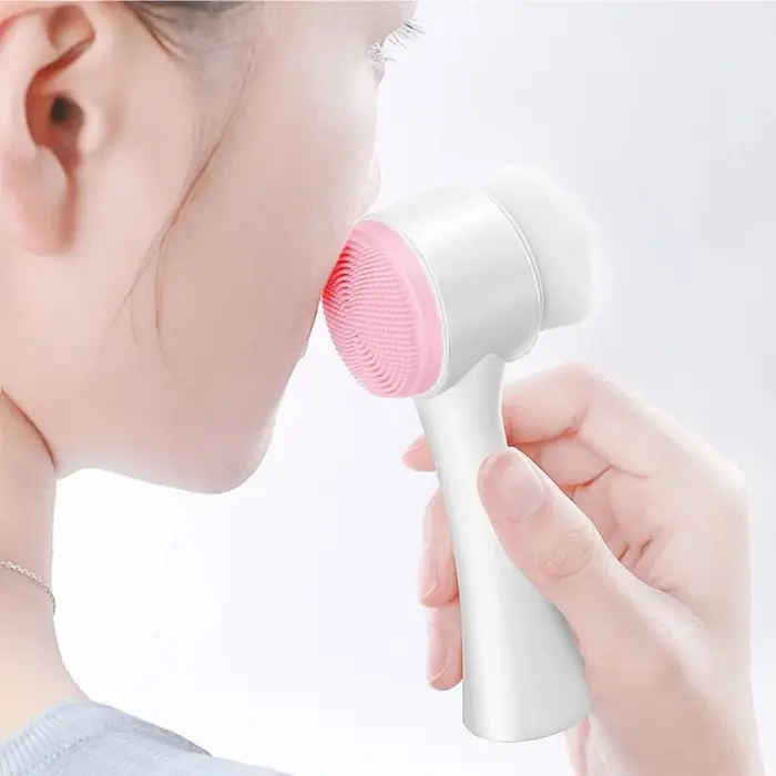 Brosse nettoyante manuelle pour le visage, brosse de massage à poils doux double face pour nettoyer 
