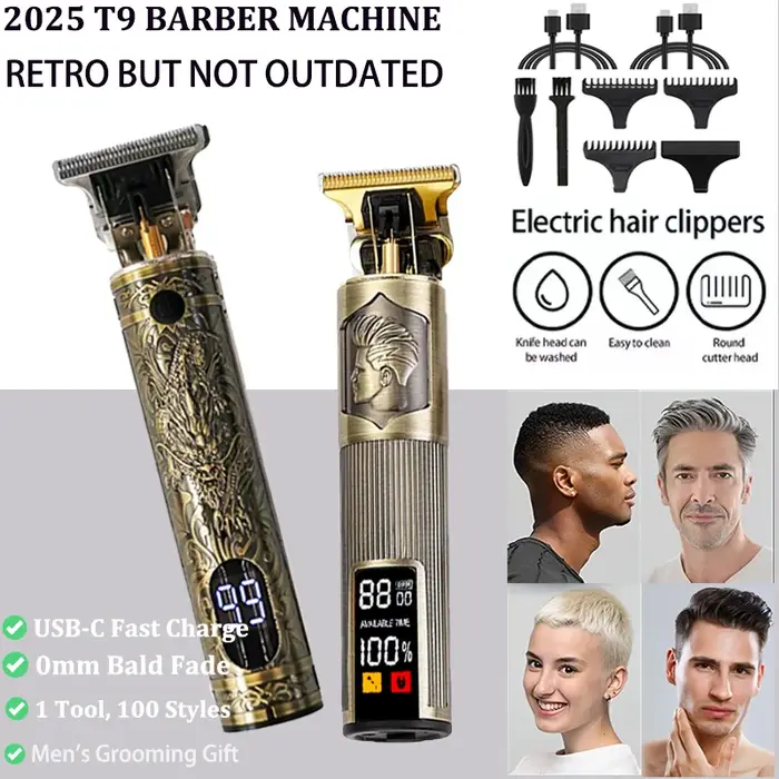 Nouveau! Tondeuse à cheveux électrique T9/accessoires | Rasoir professionnel USB | Machine de découpe chauve fondue 0mm