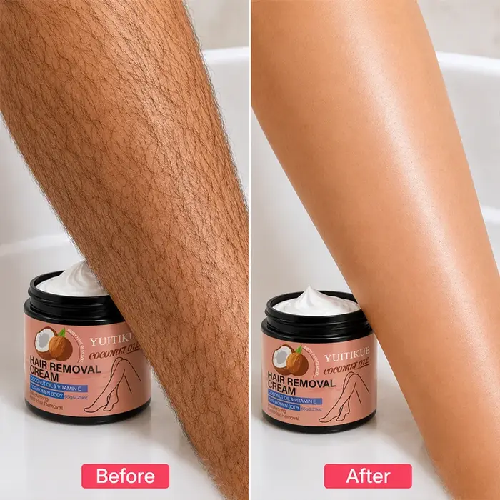 Crème dépilatoire à l'huile de coco YUITIKUE 65g - Enrichie en vitamine E, douce et hydratante pour femmes