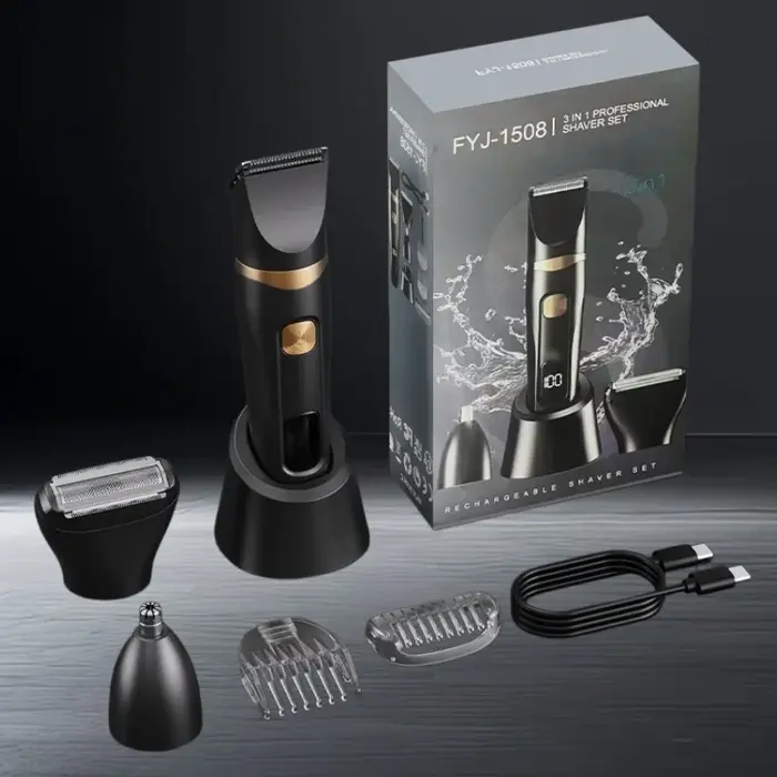 Tondeuse corporelle 3-en-1 étanche pour homme avec lames en céramique détachables pour usage quotidien à domicile et en salle de bain