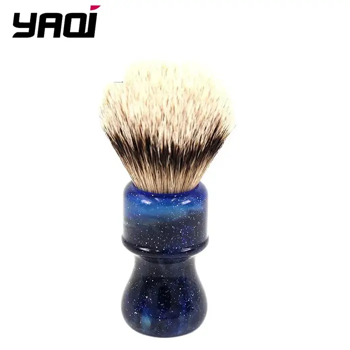 YAQI mode 24MM professionnel pour hommes brosse de rasage humide mystérieux espace couleur poignée argent blaireau cheve