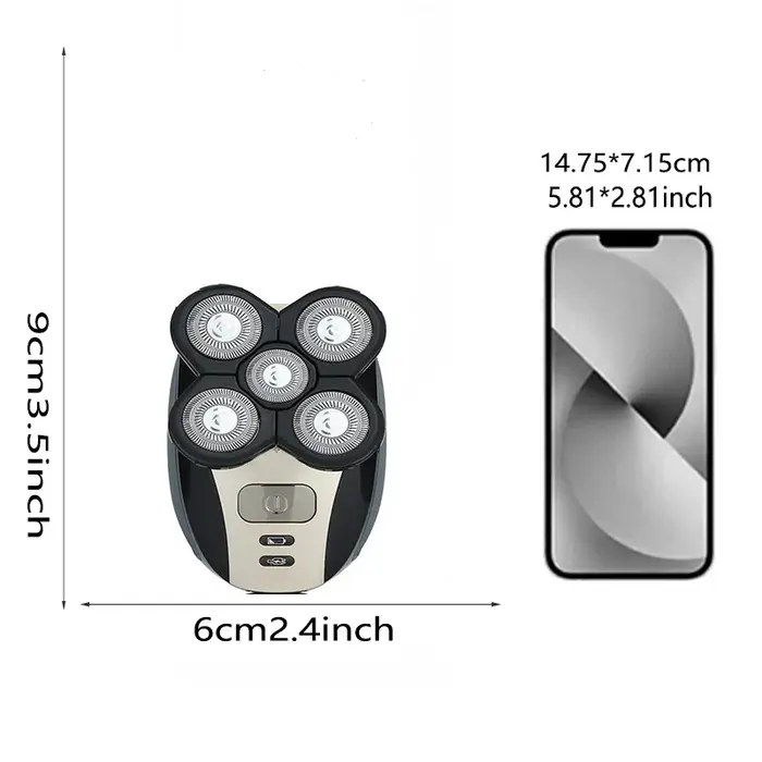 Kit de rasage électrique rotatif à chargement USB pour hommes - cinq lames - étanche IPX5 - lavable - tondeuse à barbe portative