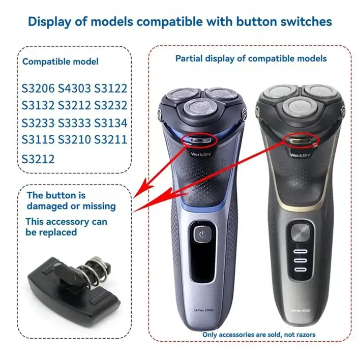 B06B - Remplacement du bouton de base du rasoir - Ressort à encliquetage compatible avec les modèles S3206 S3122 S3132 S4303