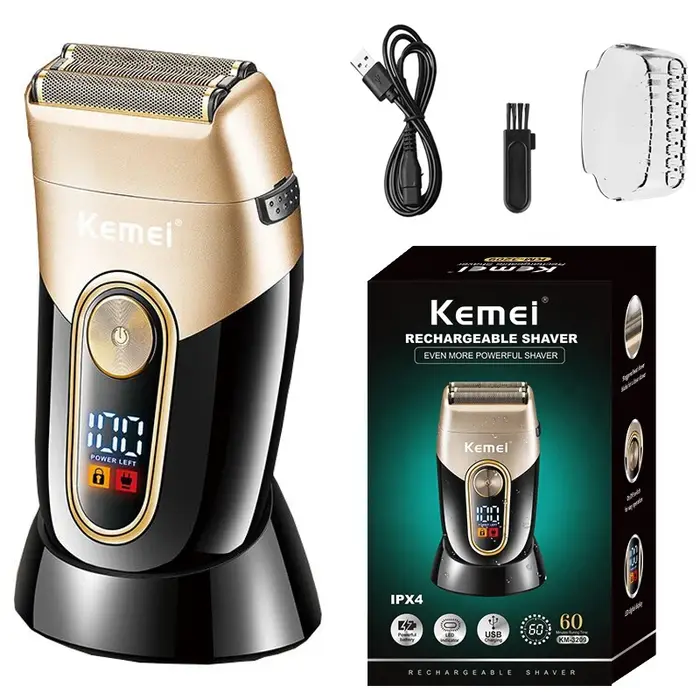 Kemei lavable barbe rasoir électrique pour hommes Rechargeable Stubble