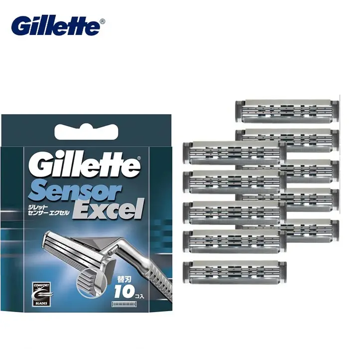 Gillette Sensor Excel-Lame de rasoir double couche pour hommes, têtes de rechange, rasage du visage,
