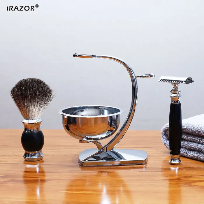 IRAZOR Ensemble de rasage classique – Rasoir de sécurité double tranchant avec 10 lames originales