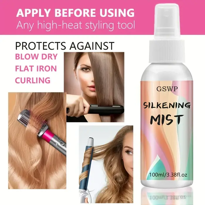 GSWP Silky Hair Spray est un soin sans rinçage avec protection thermique, un parfum agréable et laisse les cheveux lisses et brillants. 100ml