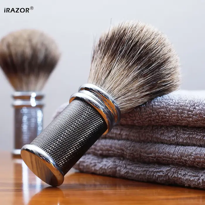 Brosse de rasage professionnelle pour hommes, avec diamants antidérapants, poignée en métal, barbier