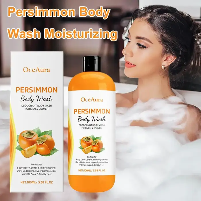 Gel Douche Persimmon Frais à l'Extrait Végétal Nettoyage Doux Hydratant Peau Lisse et Délicate Soin Corporel Quotidien