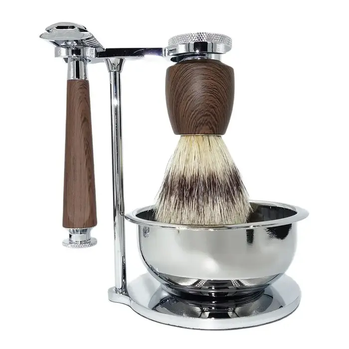 Kit de rasage classique iRAZOR 4 pièces pour homme, rasoir de sécurité à double tranchant, ensemble cadeau, accessoires de barbier vintage pour homme