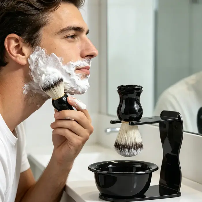 Ensemble de brosses à raser professionnelles 3-en-1, kit de rasage pour hommes avec bol à raser et support à rasoir, accessoire de toilettage pratique