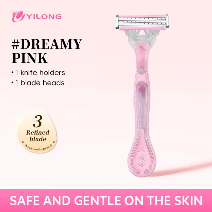 Rasoir à 3 lames pour femmes Yilong, rose rêve, 1 manche + 1 tête de rasoir, adapté à une utilisatio