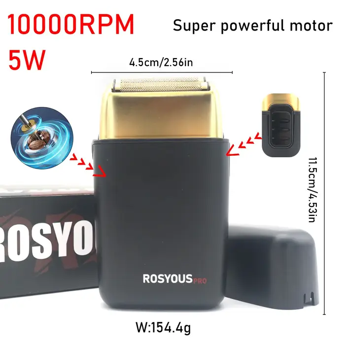 ROSYOUS RS-620 Machine à raser pour hommes Double feuille 10000 tr/min Interface USB sans fil tête d'huile rasoir électrique professionnel