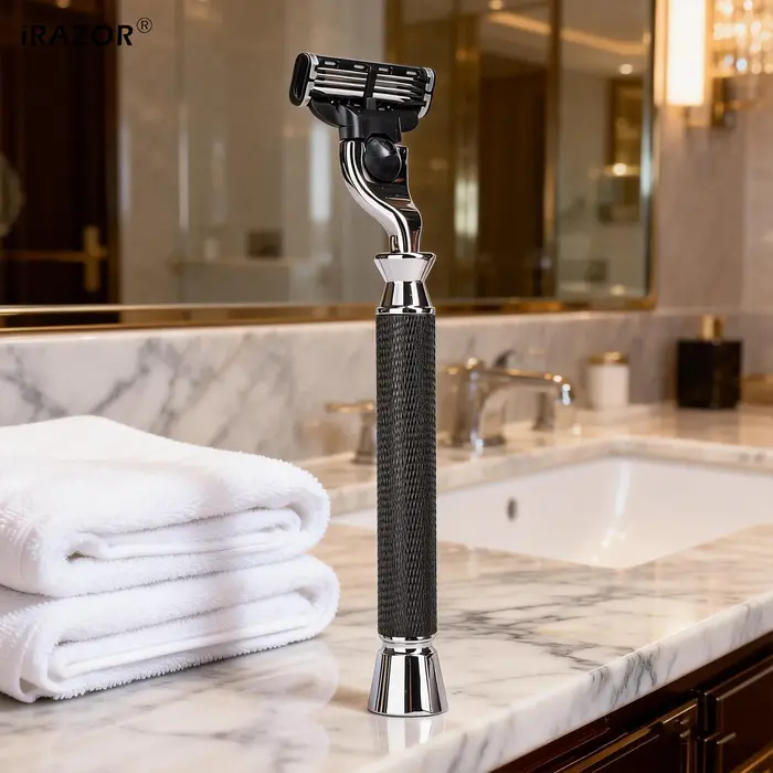 IRAZOR Rasoir manuel pour homme avec manche antidérapant texturé noir compatible avec la cartouche d