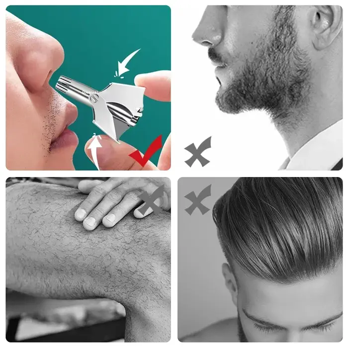 Tondeuse manuelle portable en acier inoxydable pour poils de nez et d'oreilles pour hommes