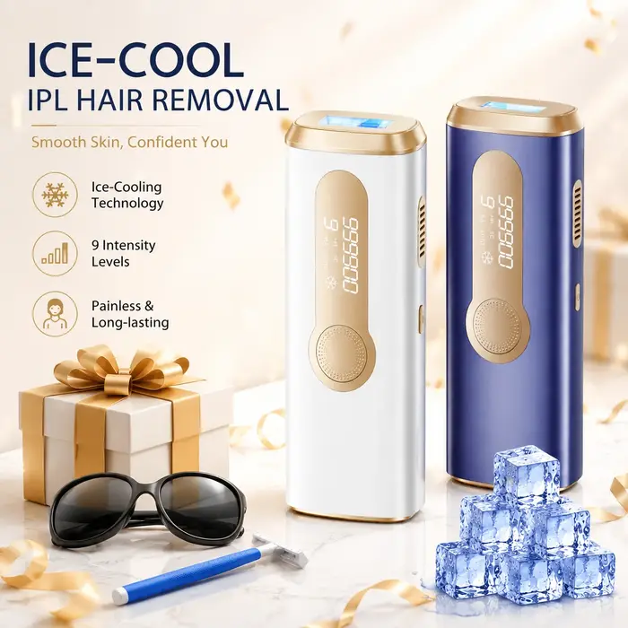 Appareil d'épilation IPL à 9 niveaux avec refroidissement par glace, épilateur laser à domicile pour femmes, appareil de beauté pour une peau lisse et indolore