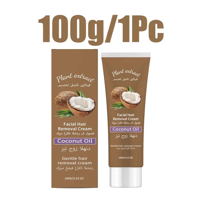 Crème dépilatoire douce 100g à l'huile de coco et à la pêche pour le visage, éliminateur de poils in