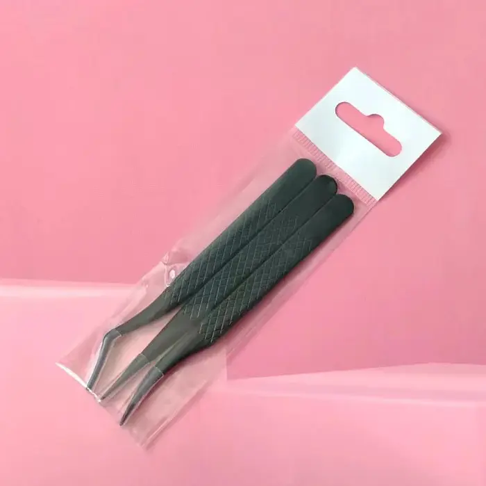 3 pièces ensemble pince à cils professionnelle titane tête incurvée faux