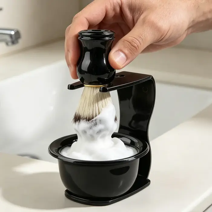 Ensemble de brosses à raser professionnelles 3-en-1, kit de rasage pour hommes avec bol à raser et support à rasoir, accessoire de toilettage pratique