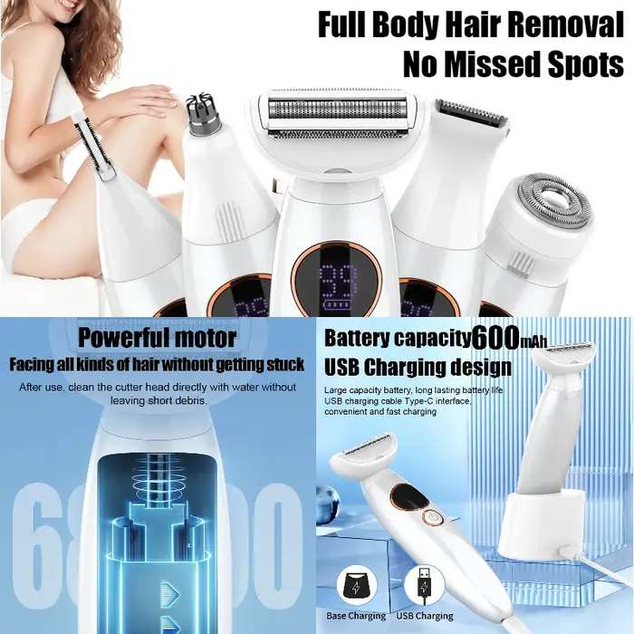 5in1 rasoir à cheveux Bikini tondeuse tête remplaçable sourcil épilation du visage étanche utilisation sèche et humide