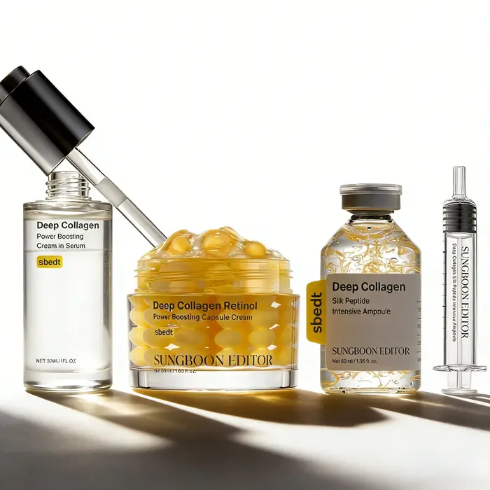Kit de soin de la peau coréen Sbect - Ampoule de collagène en soie à action profonde, crème stimulante en sérum, crème en capsules au rétinol, éclaircissant