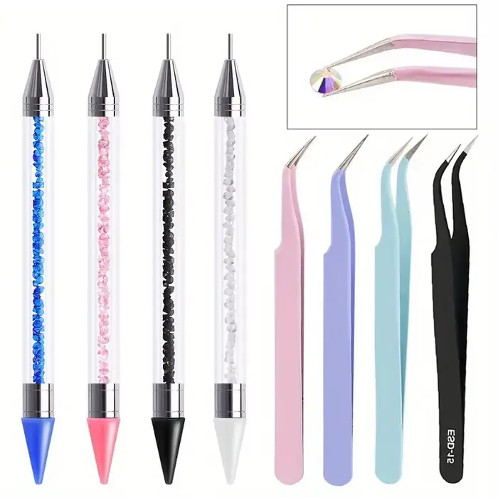 Ensemble de stylos diamant à double extrémité pour manucure, avec crayons, pincettes en acier inoxyd