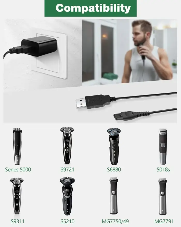 Câble de chargement USB 15V pour rasoir électrique Philips Norelco HQ8505