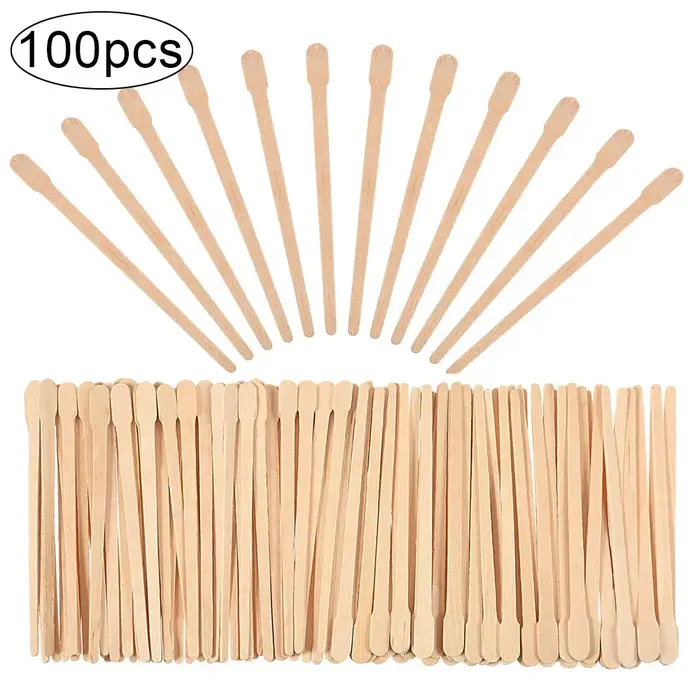 100 pièces femme en bois épilation bâton jetable épilation spatule cire bâtons bois visage sourcils 