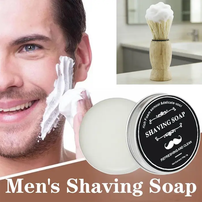 Savon de rasage en bois de santal pour hommes, dans une boîte en aluminium, brosse de nettoyage du v