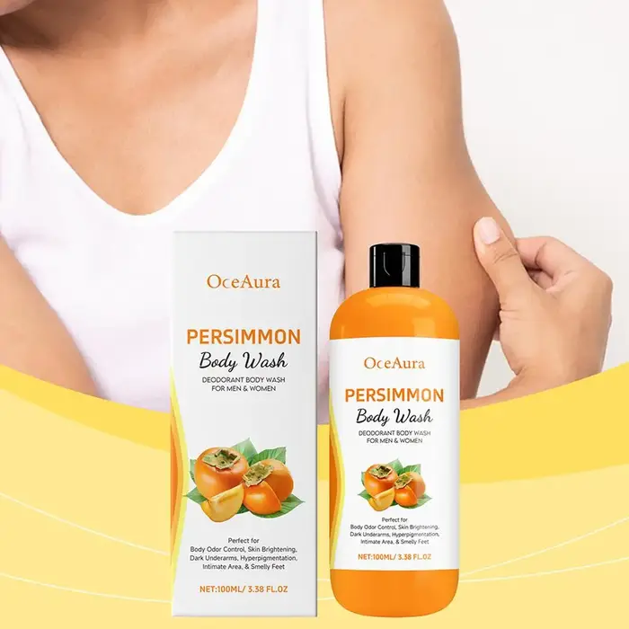 Gel Douche Persimmon Frais à l'Extrait Végétal Nettoyage Doux Hydratant Peau Lisse et Délicate Soin Corporel Quotidien