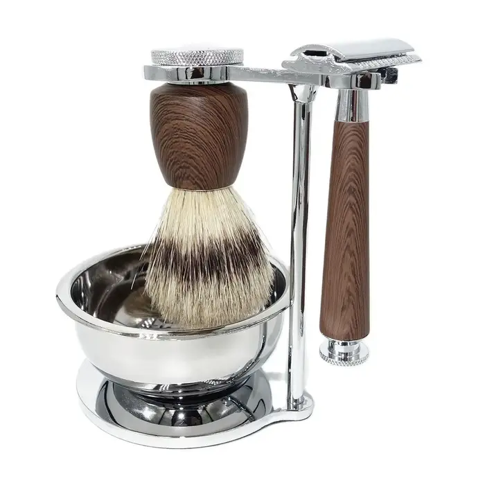 Kit de rasage classique iRAZOR 4 pièces pour homme, rasoir de sécurité à double tranchant, ensemble cadeau, accessoires de barbier vintage pour homme