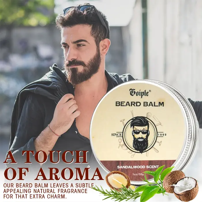 Baume à barbe au beurre de karité naturel pour hommes, 30g, cire de croissance pour poils du visage,