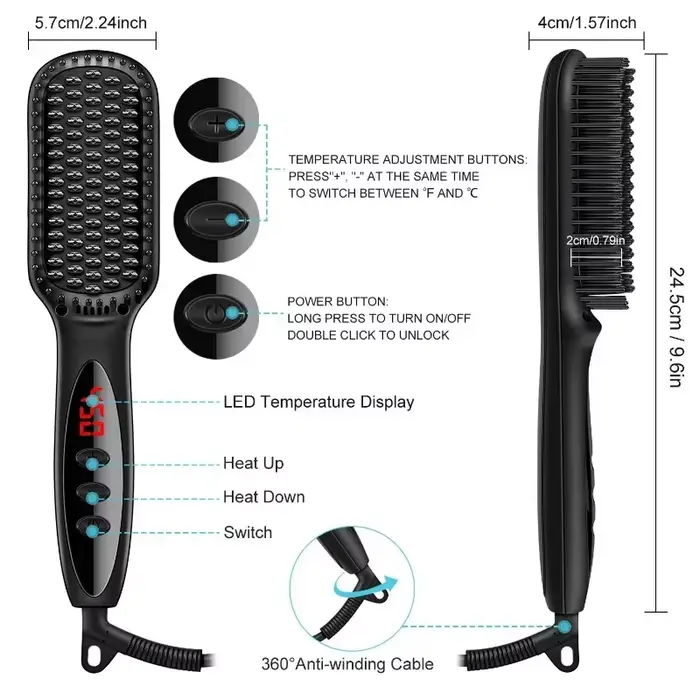 Peigne à barbe électrique, brosse à lisser, brosses à cheveux chaudes, anti-brûlure, brosse à lisser