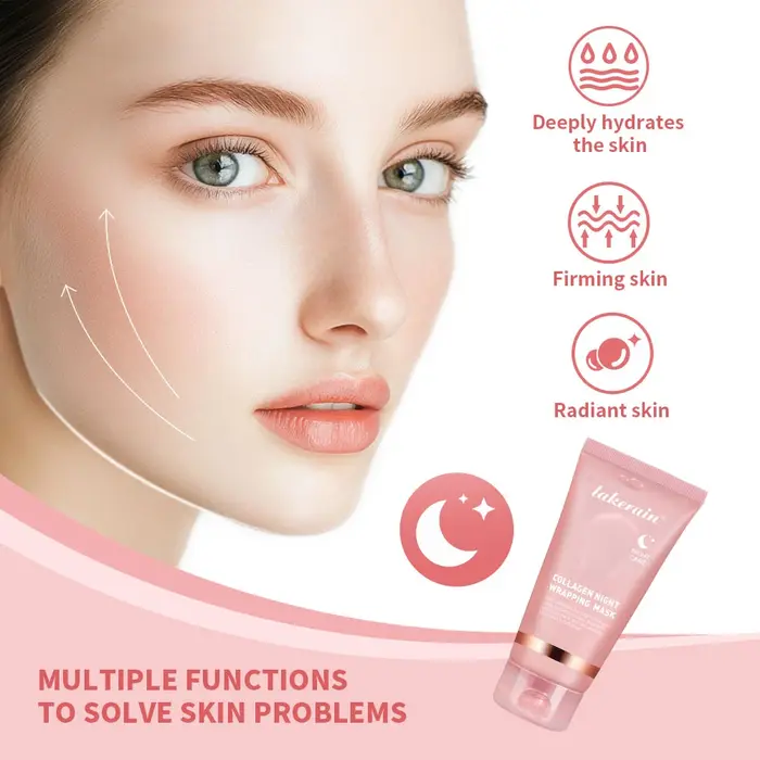 Kit de soins de la peau au collagène 4 pièces, masque facial peel-off au collagène, crème gelée et baume au collagène rose PDRN, hydratant et nourrissant