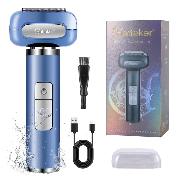Rasoir électrique Hatteker à 5 lames avec écran numérique, corps en alliage lavable, rasoir à barbe