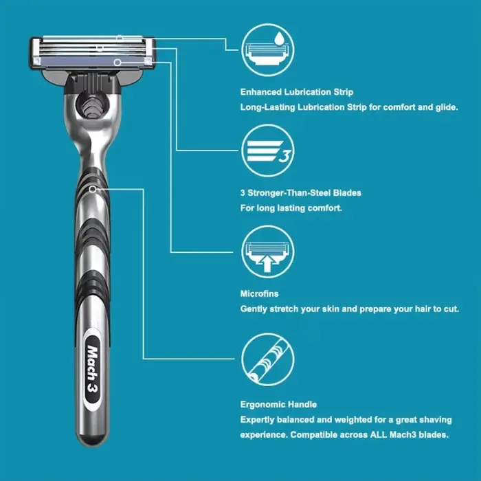 Rasoir Gillette MACH 3 pour homme, 3 lames, rasage rapide et lisse, rasoir manuel pour homme, rasoir