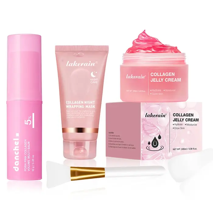 Kit de soins de la peau au collagène 4 pièces, masque facial peel-off au collagène, crème gelée et b