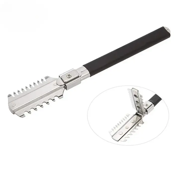 Manche en caoutchouc professionnelle bord amovible en acier inoxydable rasoir de rasage professionnel barbier cheveux rasoirs droits