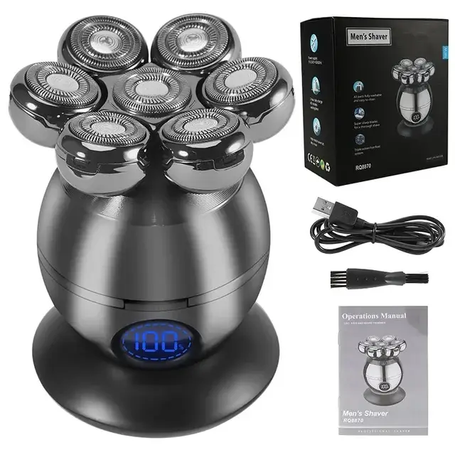 Rasoir électrique 7D flottant coupe tête Base charge Portable hommes tondeuse à barbe