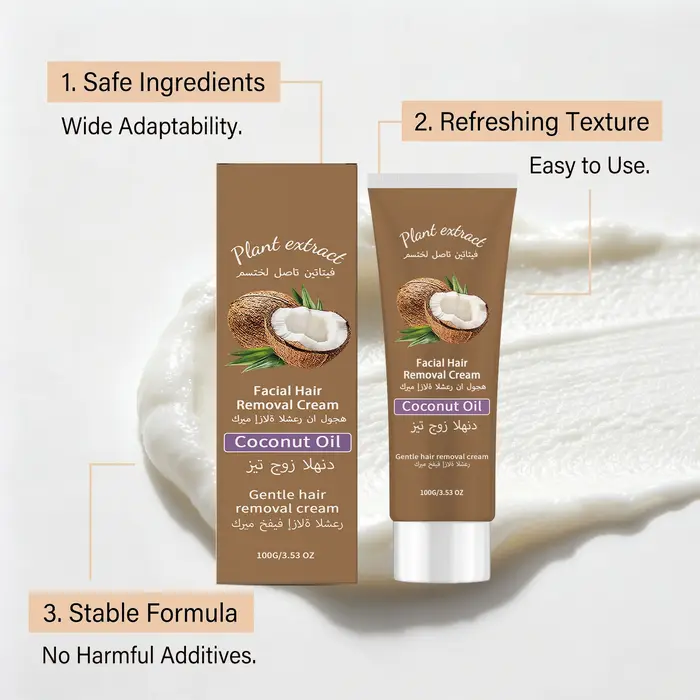 Crème dépilatoire permanente à la noix de coco pour le visage et le corps