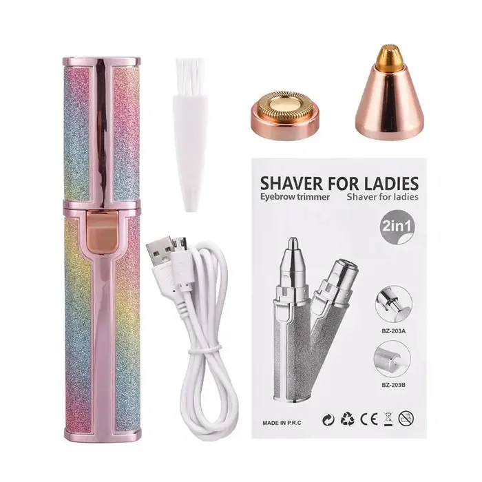 Épilateur électrique 2-en-1 avec lumière LED, tondeuse à sourcils et rasoir indolore pour une épilat