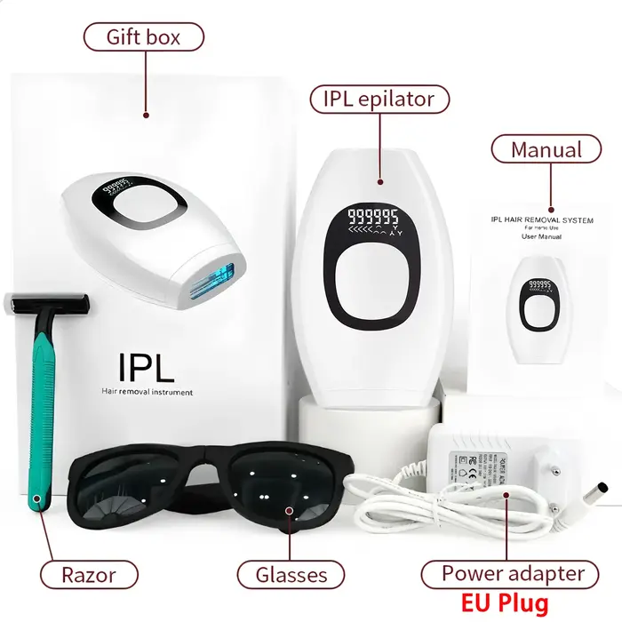 Épilateur Laser Électrique Indolore avec Prise EU, Épilateur IPL à Impulsions, Épilateur Professionnel Portatif, Outil de Rasage Indolore