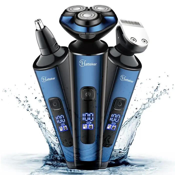 Rasoir électrique rotatif HATTEKER pour homme, rasoir facial 3-en-1, tondeuse à barbe rechargeable p