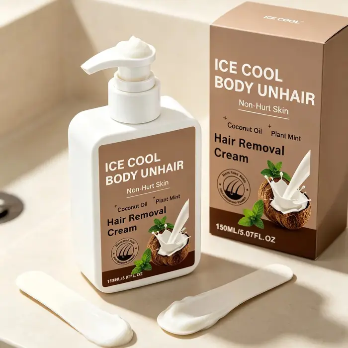 Crème dépilatoire pour le corps, pour les jambes, les bras, les aisselles, à l'huile de noix de coco, hydratante, non irritante, indolore, à la menthe glacée, 150 ml