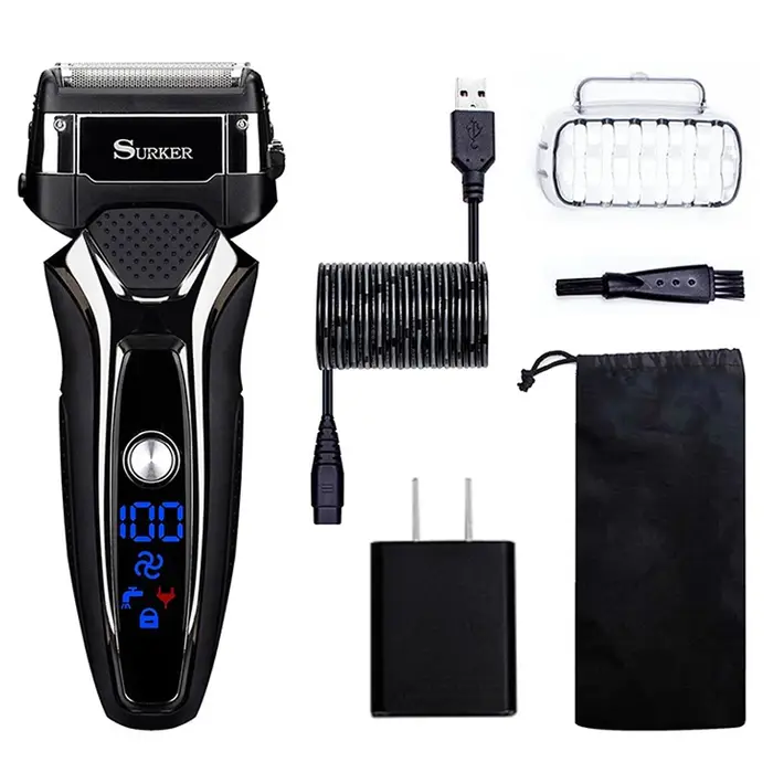 Rasoir électrique Rechargeable sec et humide pour hommes, pour barbe faciale, système à 3 lames, lav