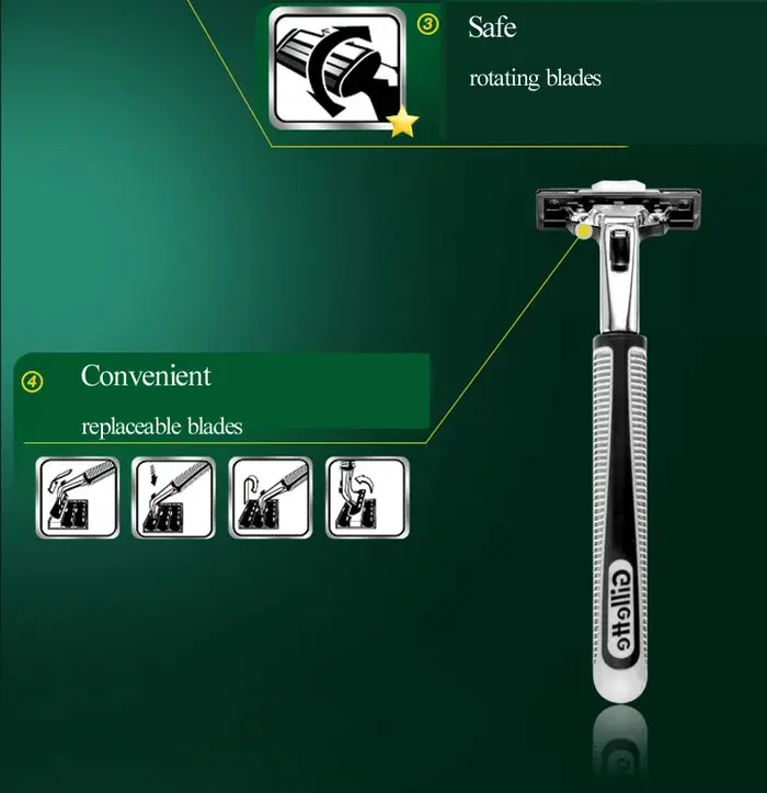 Gillette Vector 2 rasoir pour hommes lames portables Double couche avec bande de lubrification à l'aloe Vera