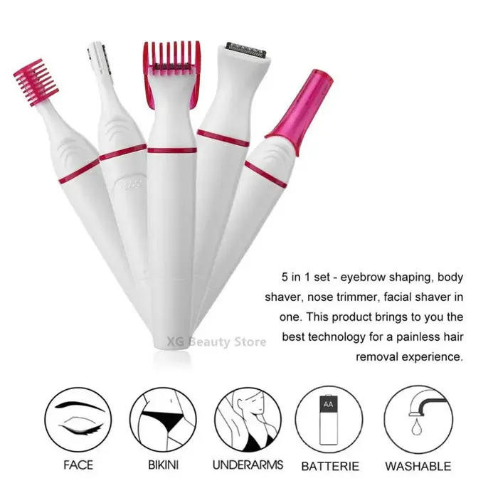 Épilateur électrique 5 en 1 pour femmes, épilateur multifonction, rasoir pour sourcils, aisselles, Bikini, jambes